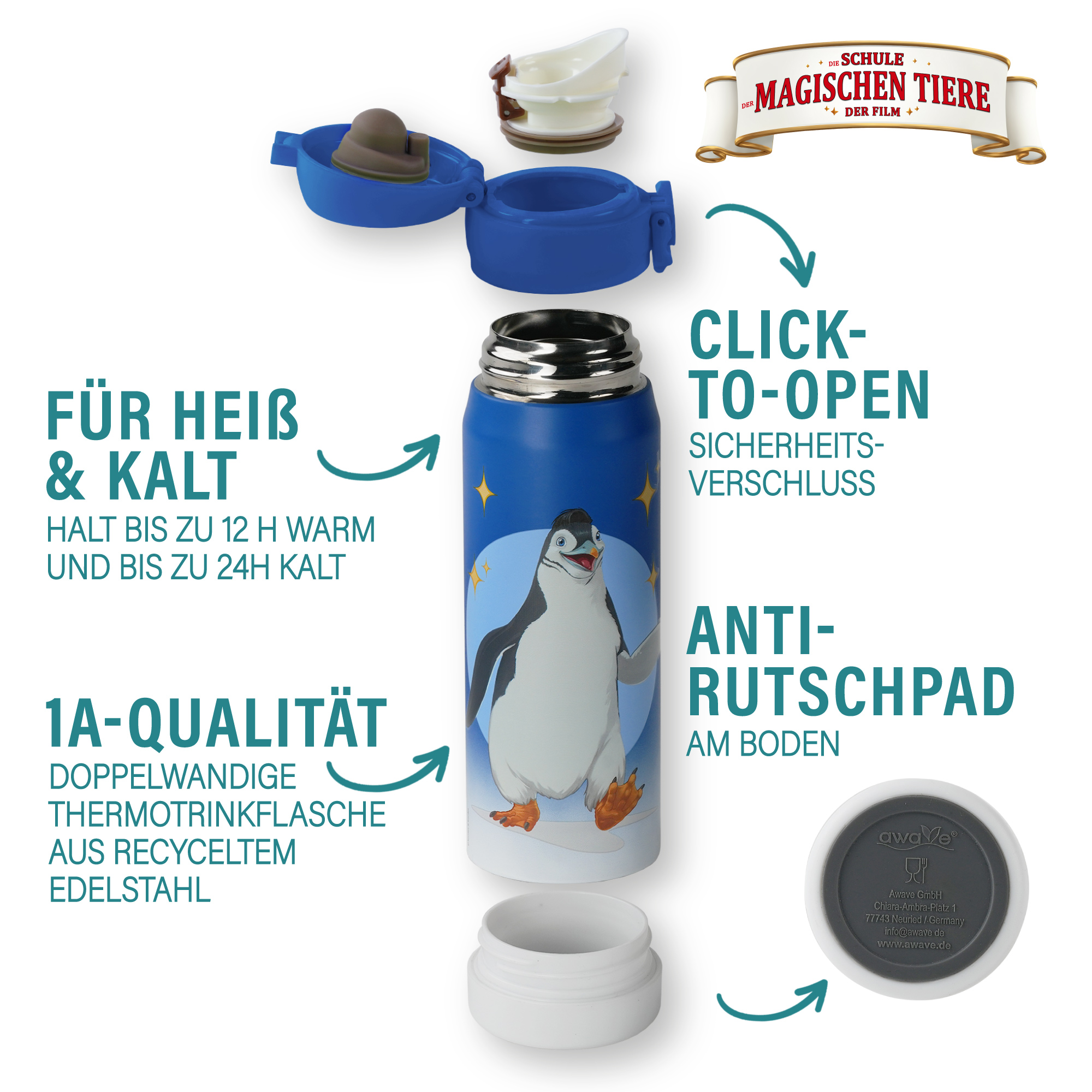 Trinkflasche, Juri, 380 ml, Edelstahl - blau | AWAVE®