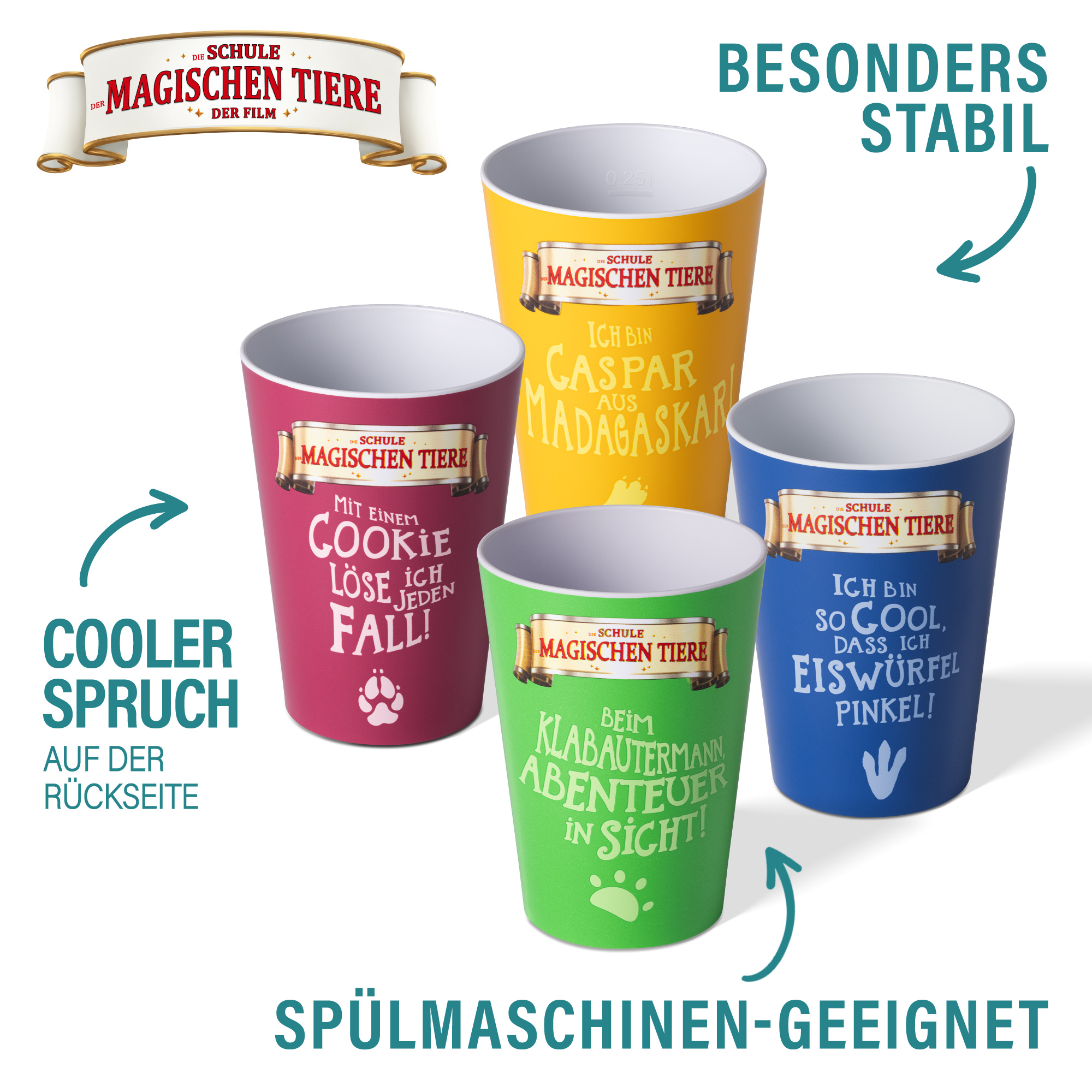 Trinkbecher-Set, 4-tlg. 250 ml, aus rPET, mit Eichstrich | AWAVE®