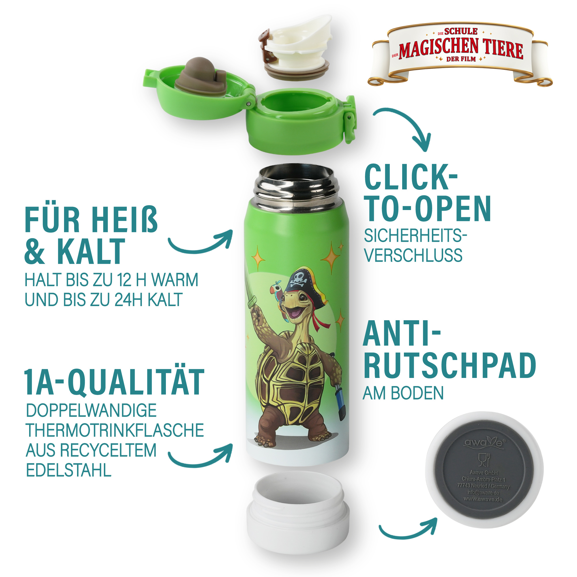 Trinkflasche, Henrietta, 380 ml, Edelstahl - grün | AWAVE®