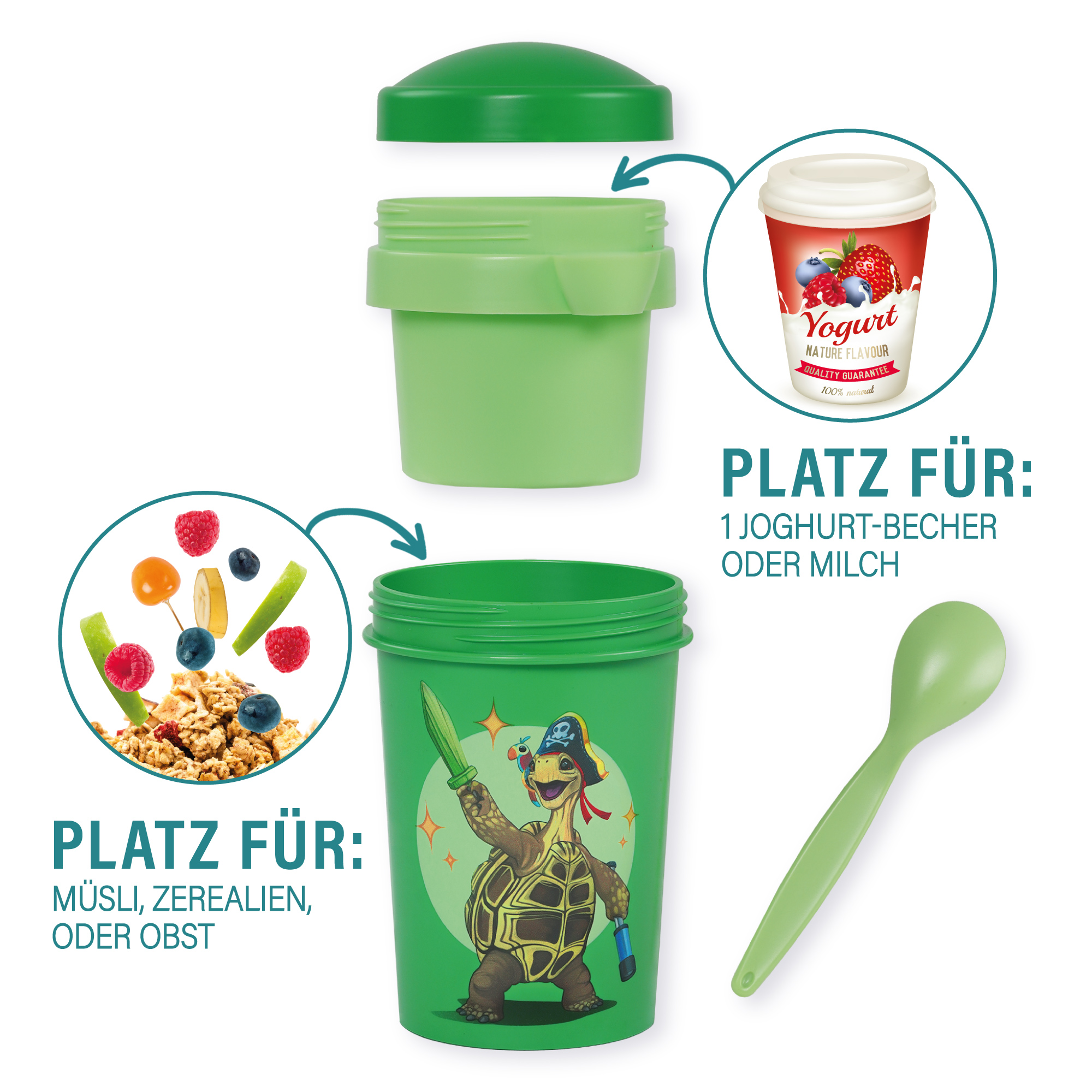 Müslibecher To Go, Henrietta, 540 ml, rPET - Grün | AWAVE®