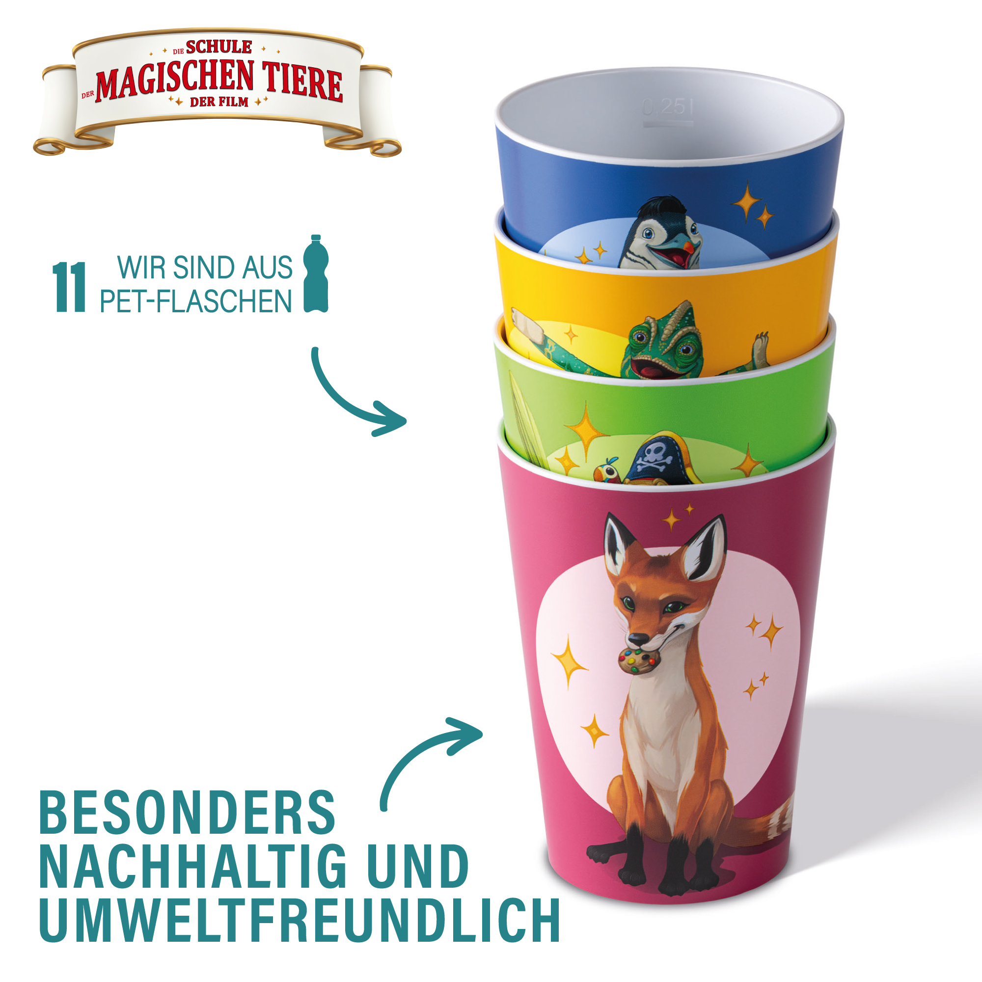 Trinkbecher-Set, 4-tlg. 250 ml, aus rPET, mit Eichstrich | AWAVE®